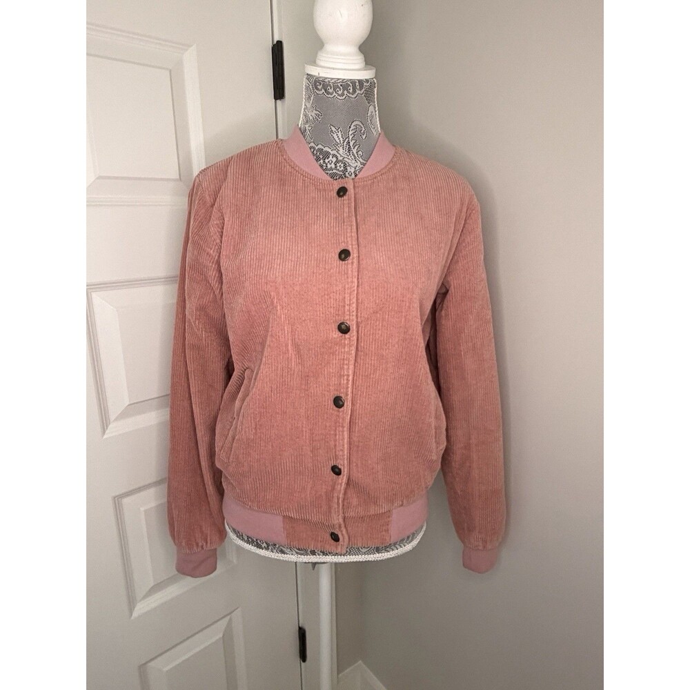 Brandy Melville Jacket Womens One Size Pink Corduroy Cotton Bomber